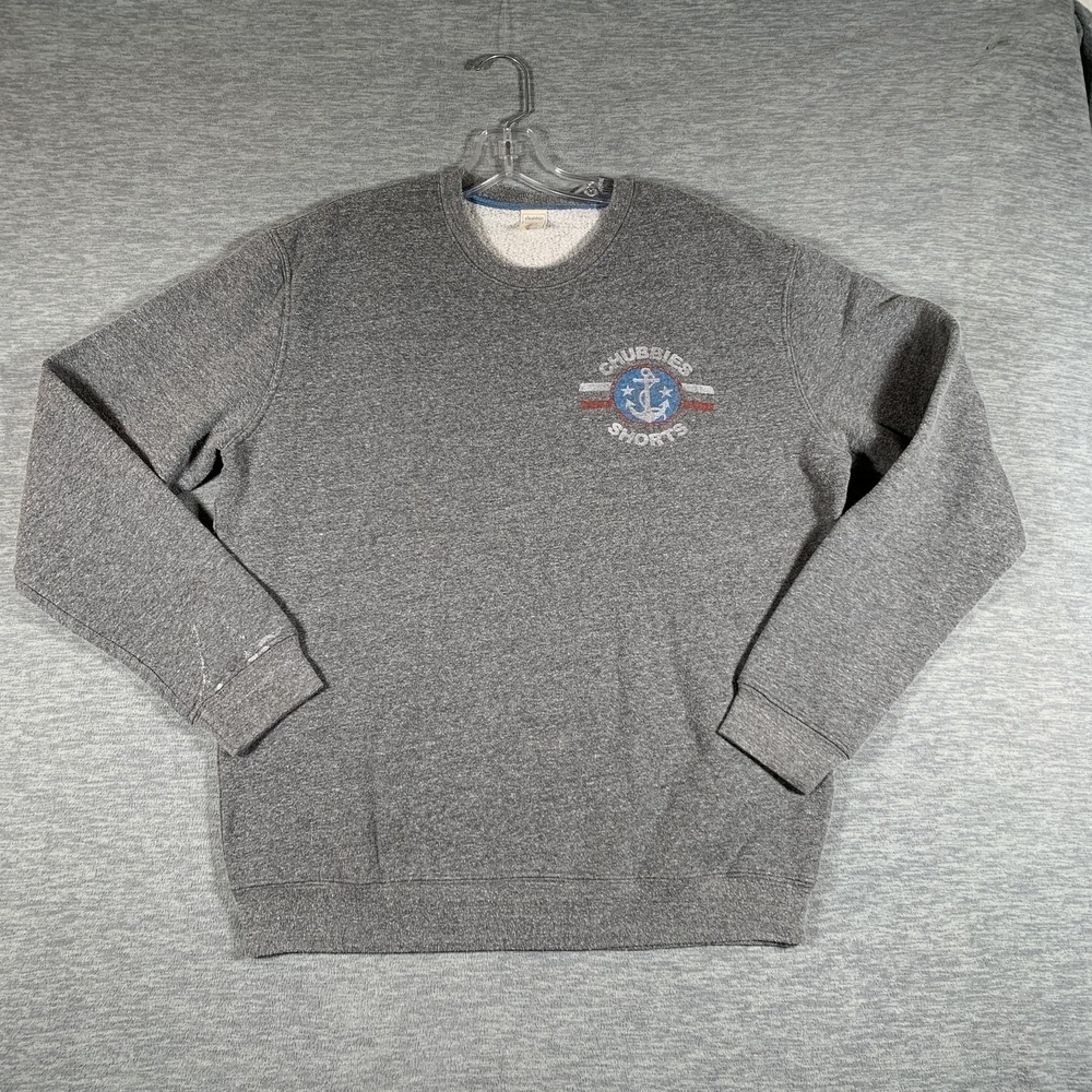 Chubbies Sweatshirt Mens Medium Gray Anchor‎ Logo Fleece Crewneck Pullover USA